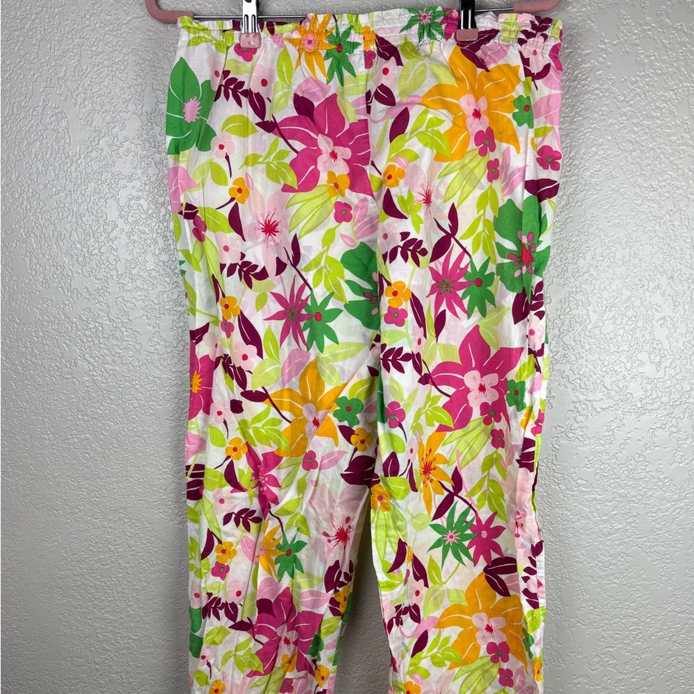 Victoria Secret Tropical Floral Print Large Pajama Ruffle Hem Pants 100% Cotton - Picture 7 of 10